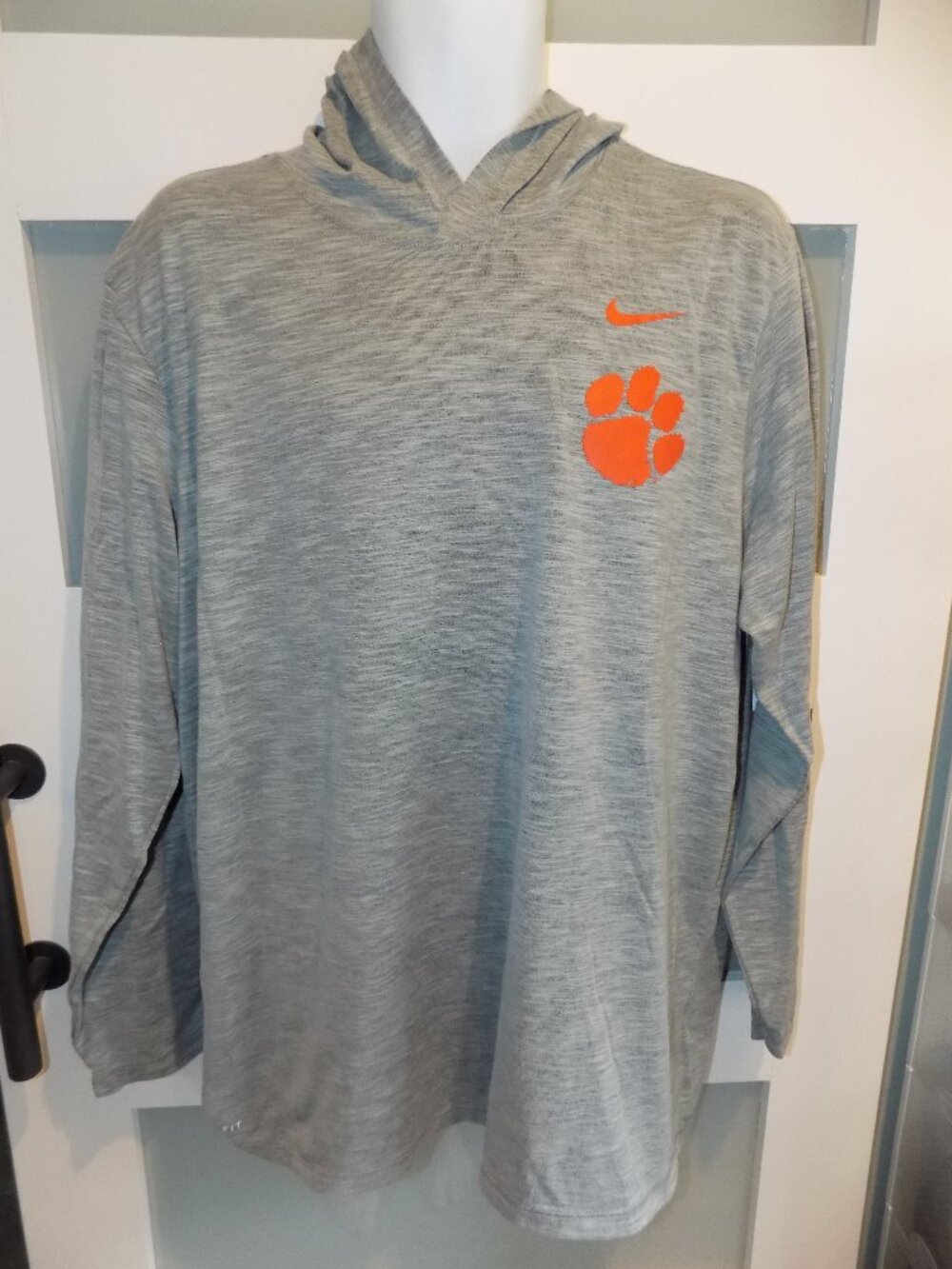 Nike Tee Clemson Tigers Dri-Fit LS Heather Gray Hooded Shirt Size XL Men's